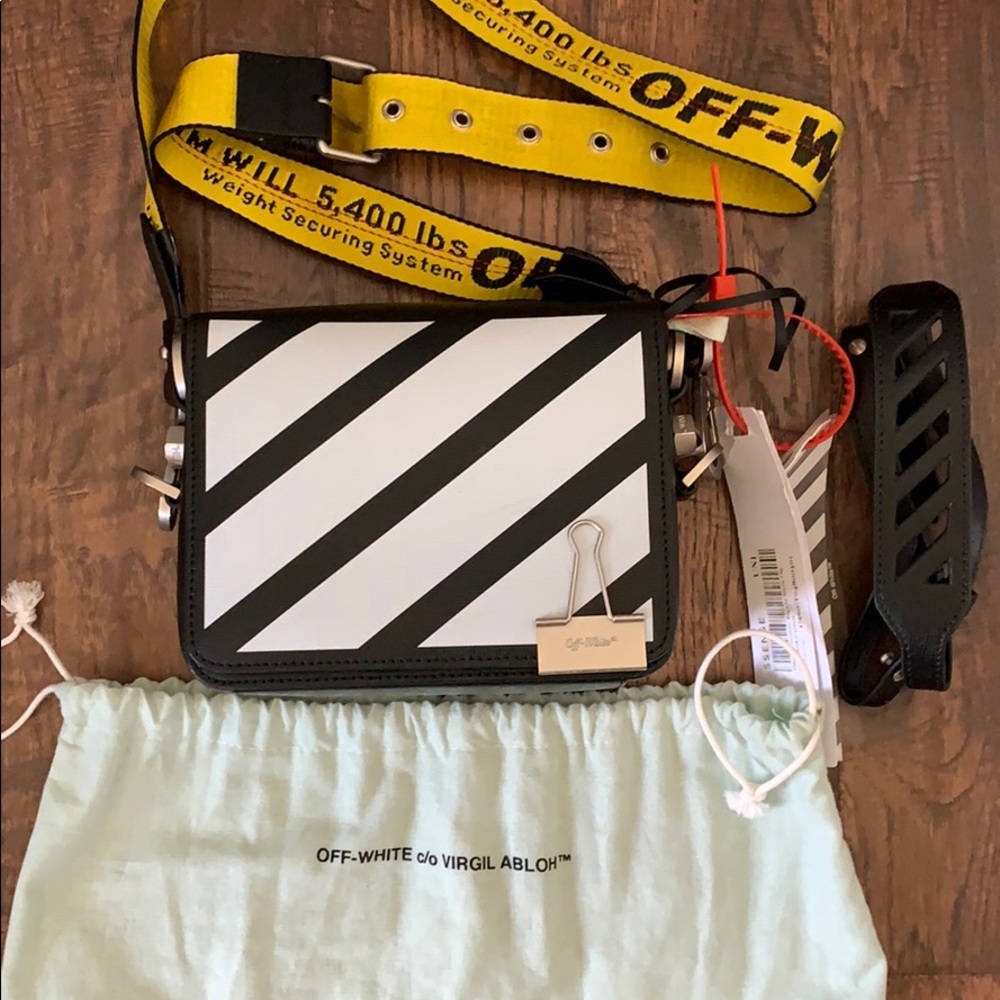 Off-White Black Diagonal Binder Clip Bag Authentic